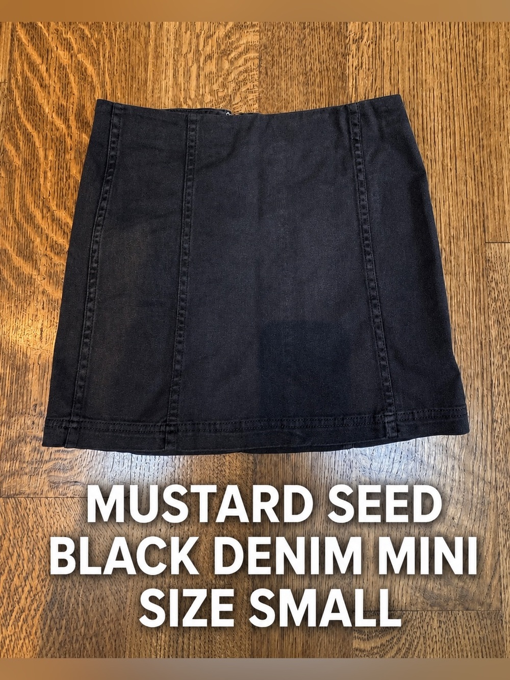 Mustard Seed Black Stretch Denim Mini Skirt Size Small